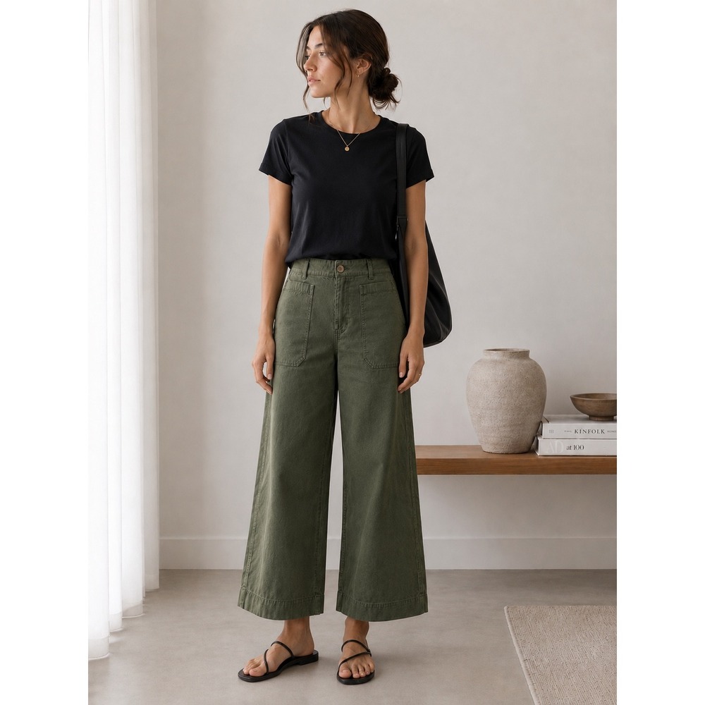 Maeve Anthropologie The Colette Cropped Wide Leg Pants Green 28 Utility Trousers